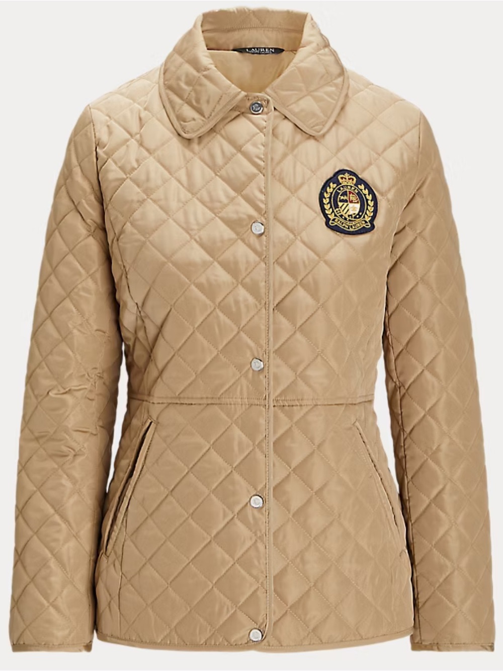 LAUREN RALPH LAUREN New Crest Patch Quilted Jacket Lai Birch Tan Plus Size 3X